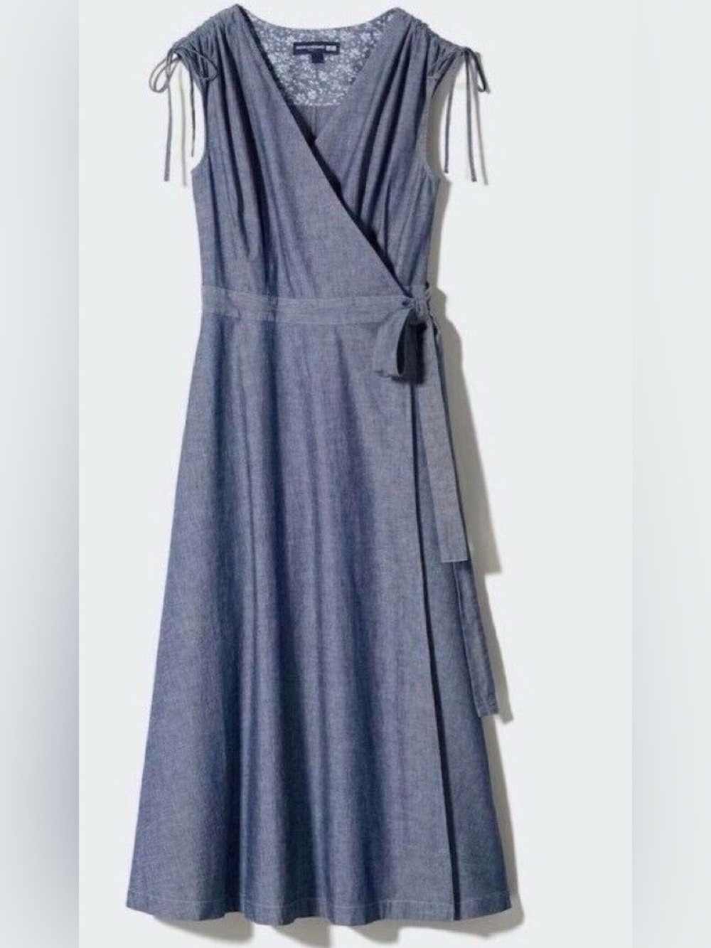 Sleeveless Wrap Midi Dress in Chambray Blue